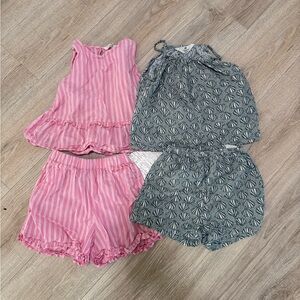 Girls Summer Outfit Bundle H&M Pink Stripe Set + Shell Print Set 6-7